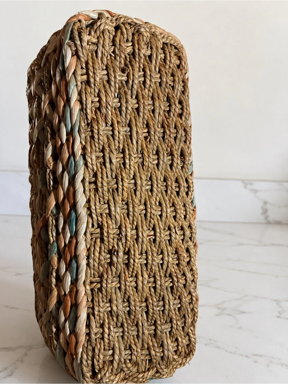 Woven Natural Fiber Handbag Wood Handles Boho Coastal Purse